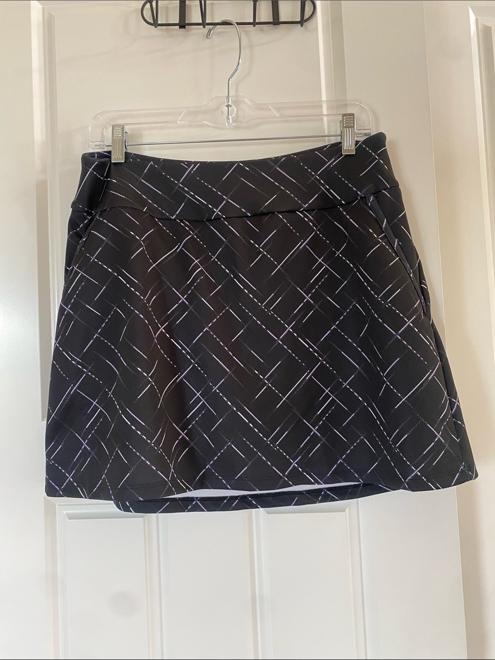 Women’s Adidas Black Golf Skirt with Powder Plum Grid